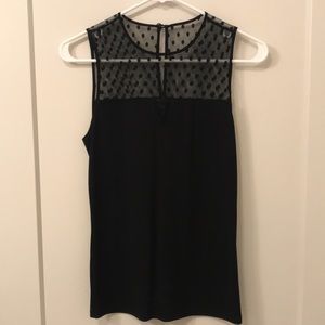 Ann Taylor Black Sleeveless Top w/ Polka dot lace